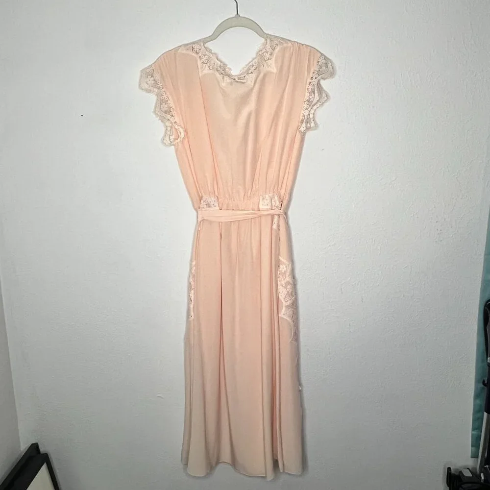 Women's JOIE Magdelen 100% Silk Peach Cream Lace Baby Pink Midi Dress Size XS - Picture 5 of 9